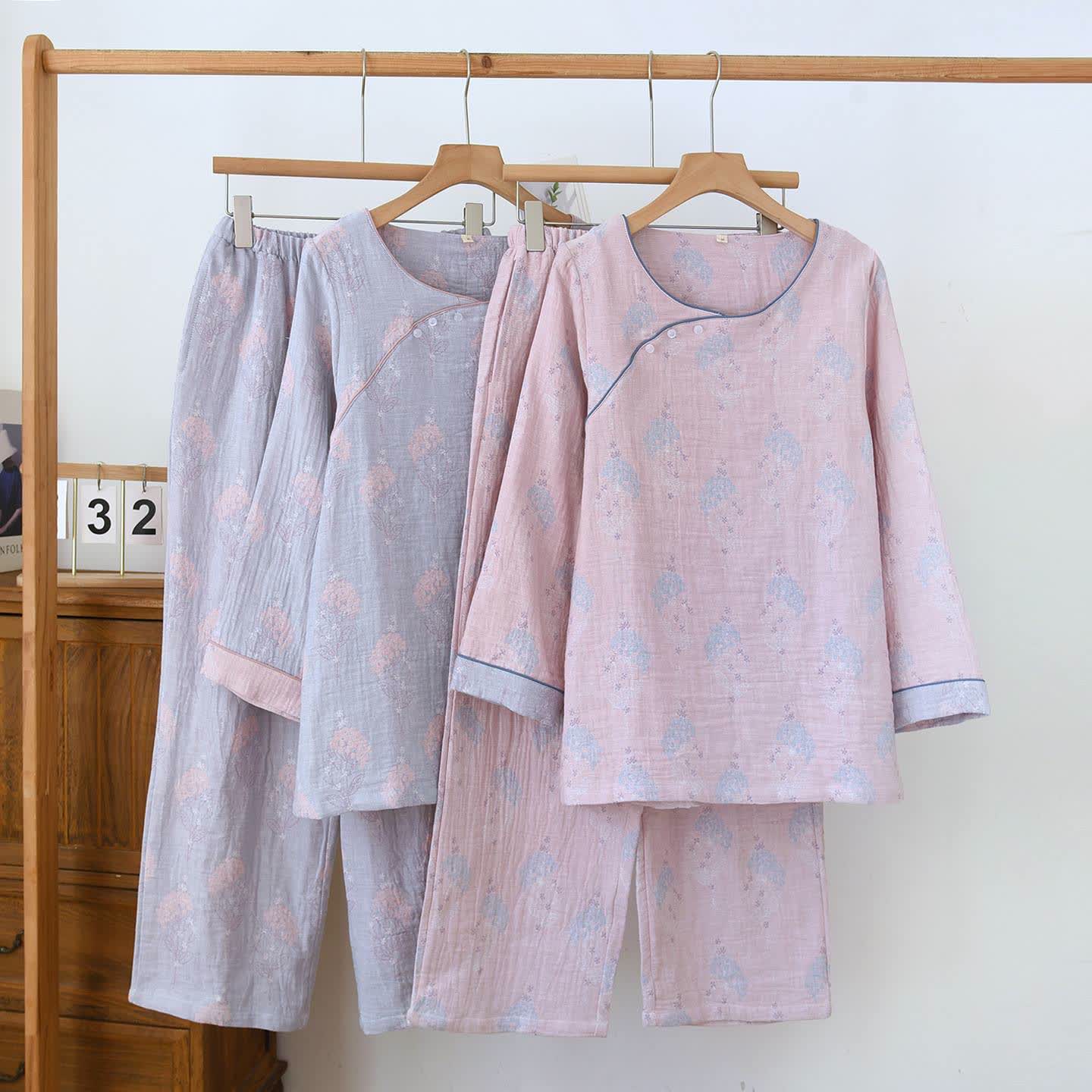 Muted Floral Vintage Cotton Pajama Set - image 0