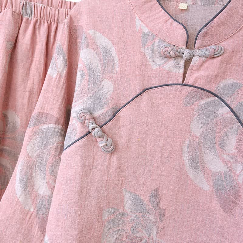 Peony Mandarin Collar Cotton Pajama Set - image 3