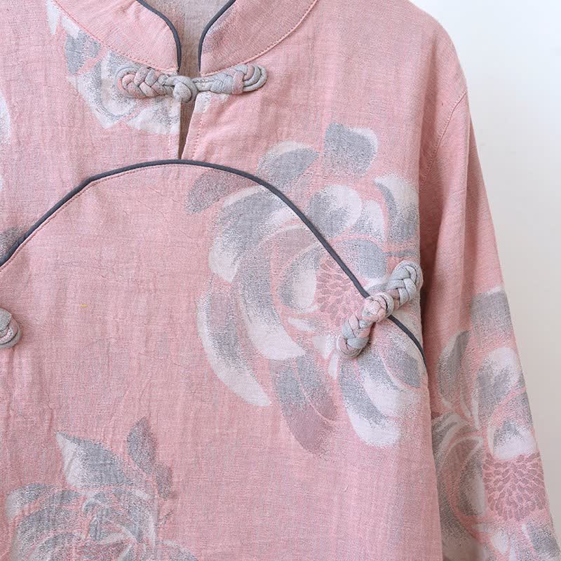 Peony Mandarin Collar Cotton Pajama Set - image 4
