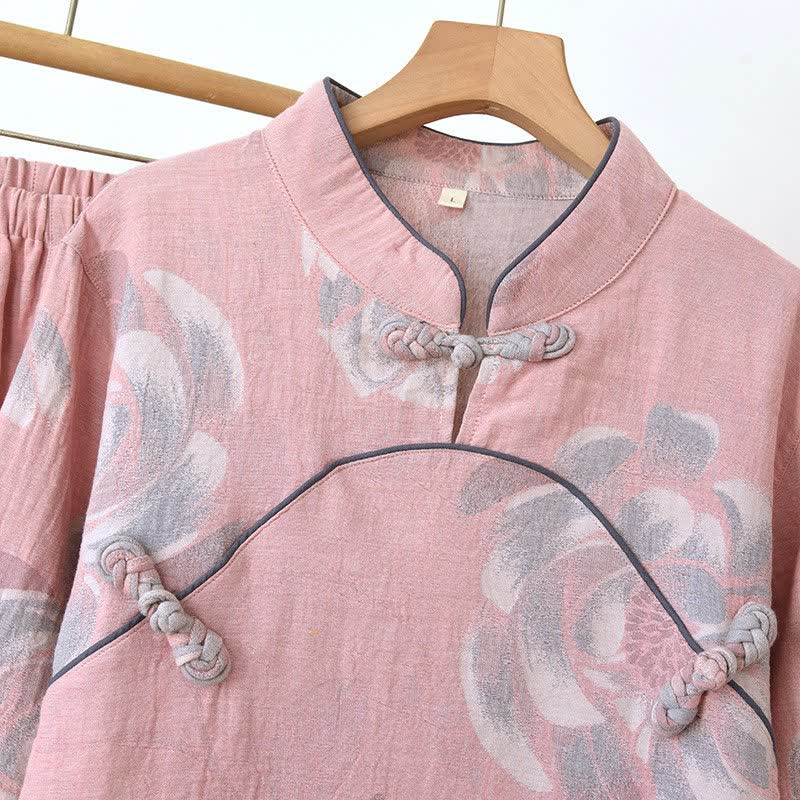 Peony Mandarin Collar Cotton Pajama Set - image 2