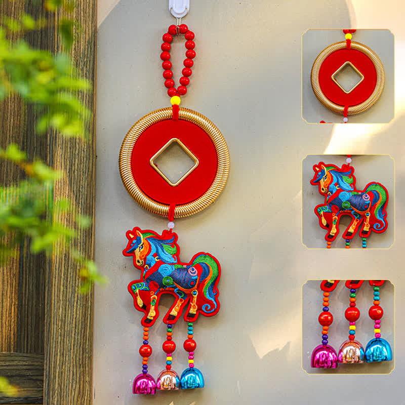 Auspicious Festive Horse Hanging Ornament - Red - Copper Coin - 4.72"W x 16.53"L - image 4