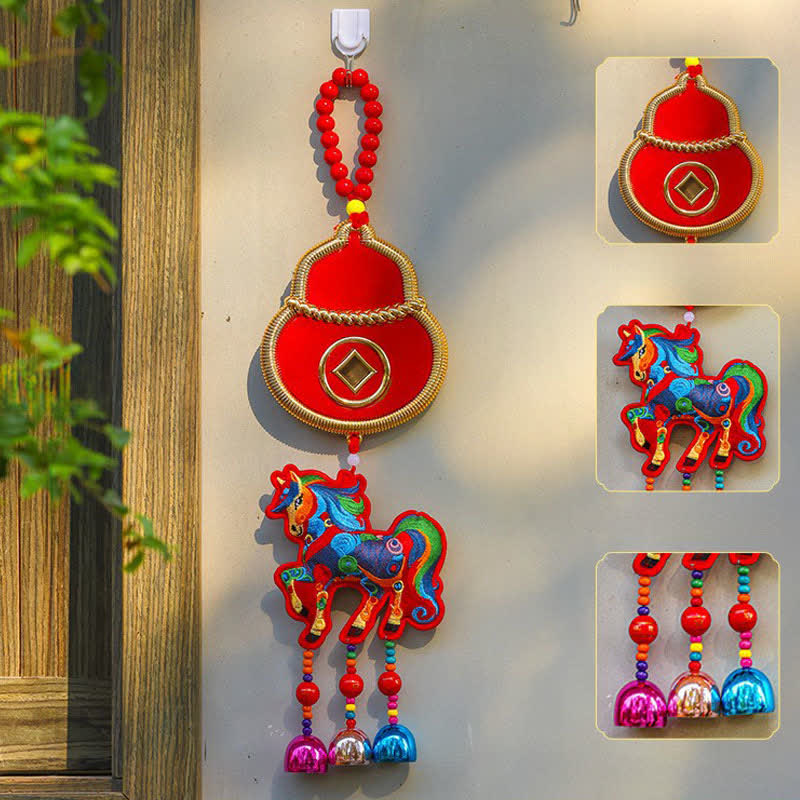 Auspicious Festive Horse Hanging Ornament - Red - Gourd - 4.72"W x 16.53"L - image 3