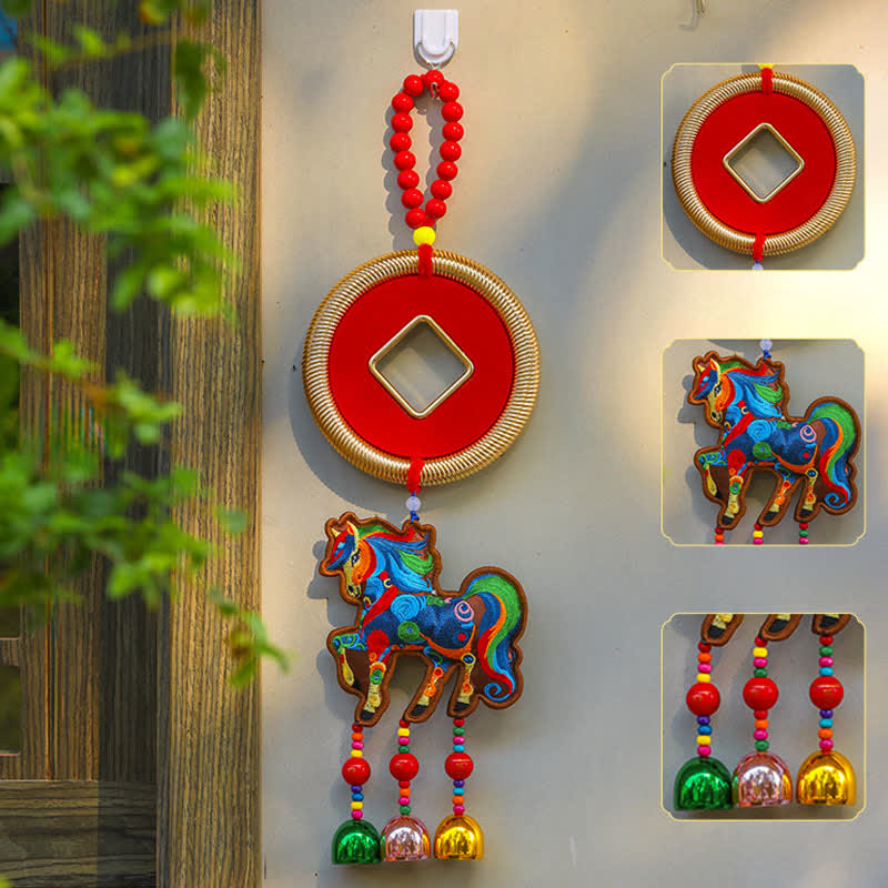 Auspicious Festive Horse Hanging Ornament - Coffee - Copper Coin - 4.72"W x 16.53"L - image 7