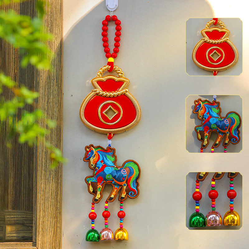 Auspicious Festive Horse Hanging Ornament - Coffee - Money Bag - 4.72"W x 16.53"L - image 5
