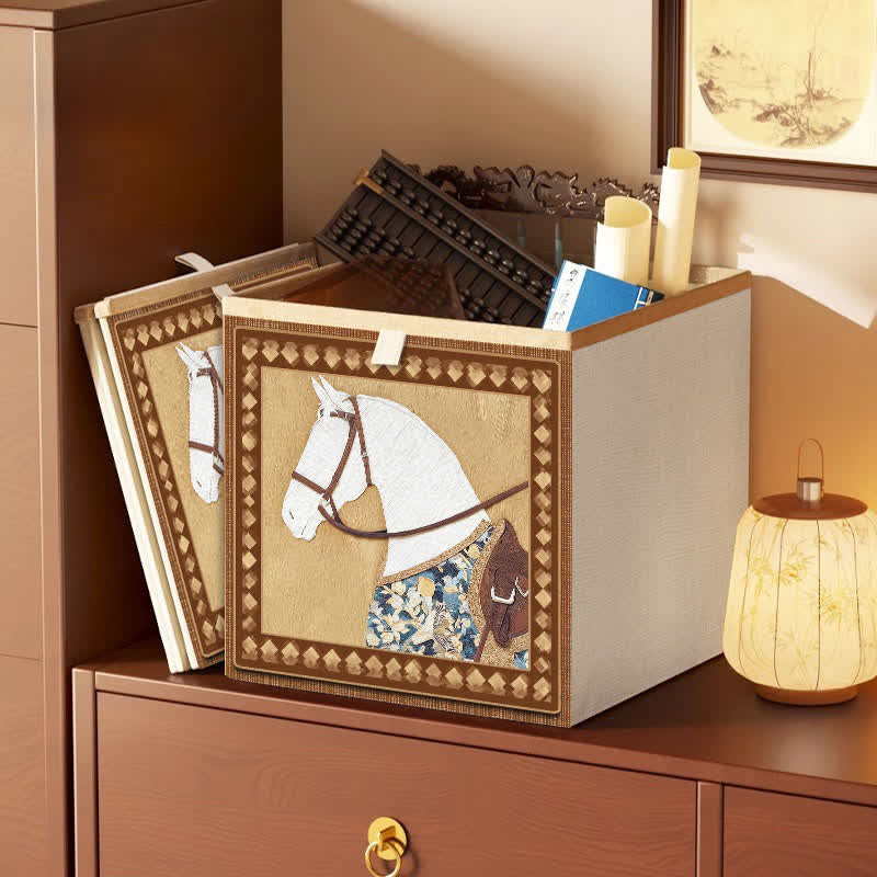 Vintage Horse Print Fabric Storage Basket - Khaki - 13'' W X 13'' L X 15'' H - image 0