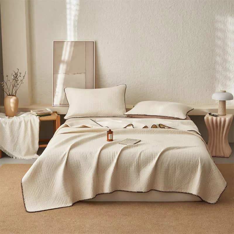 Textured Waffle Cotton Linen Quilt - Quilt with 2PCS Pillowcases - King - image 0