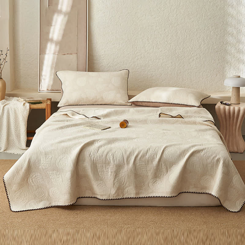 Textured Botanical Leaf Cotton Linen Quilt - Quilt - King - image 0