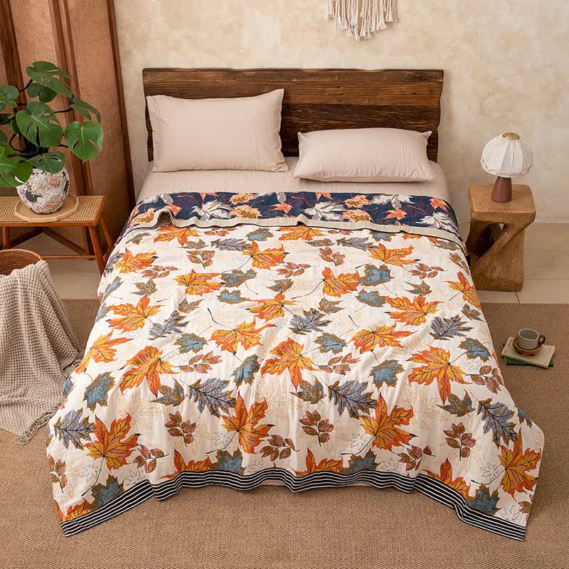 Reversible Maple Leaf Cotton Gauze Blanket - image 3