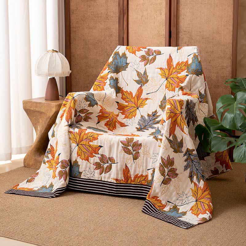 Reversible Maple Leaf Cotton Gauze Blanket - 90"W x 98"L - image 0