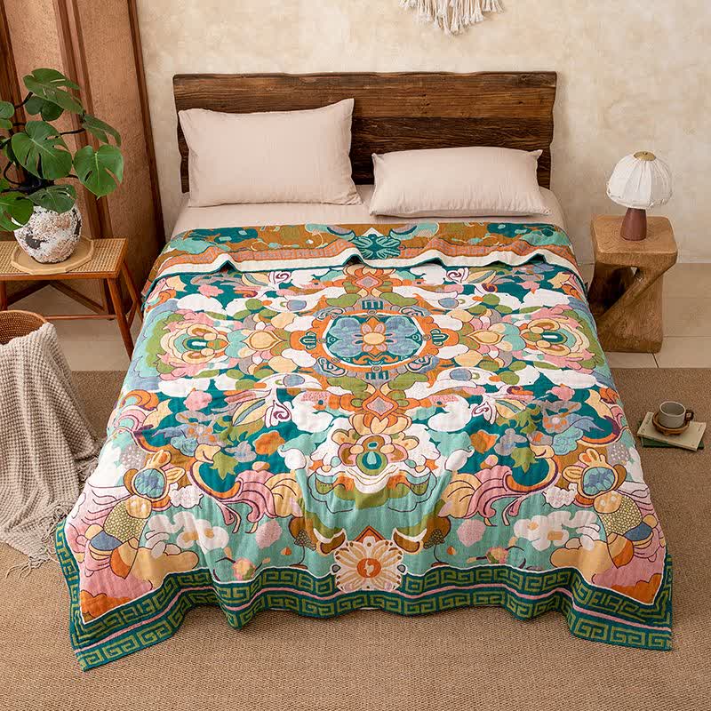 Retro Artistic Floral Cotton Gauze Blanket - image 3