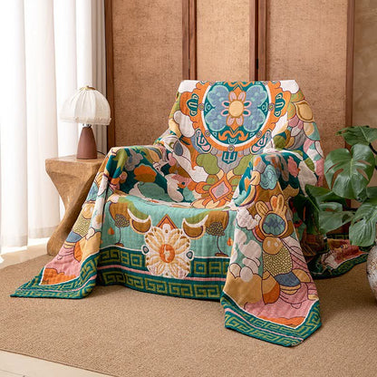 Retro Artistic Floral Cotton Gauze Blanket - 90"W x 98"L - image 0