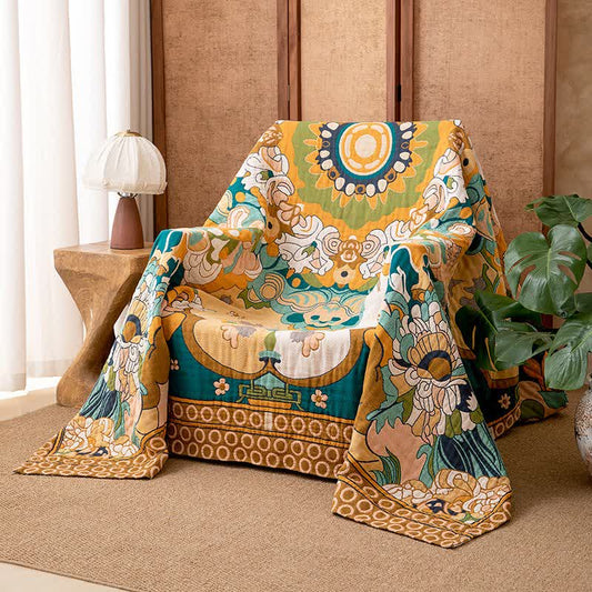 Luxury Retro Floral Cotton Gauze Blanket - 79"W x 90"L - image 0