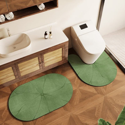 Lotus Leaf Diatom Mud Bath Mat - Green - Oval & U-shaped - 17" x 28" + 35" x 23" - image 0