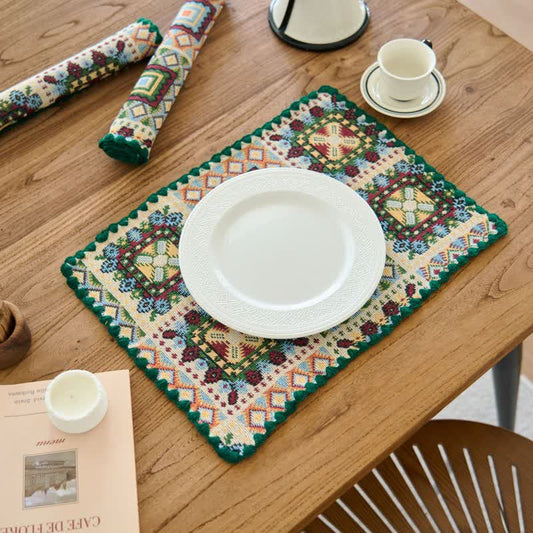 Vintage Geometric Pattern Jacquard Fabric Placemat(3PCS) - Beige - 3PCS - 12" x 18" - image 1