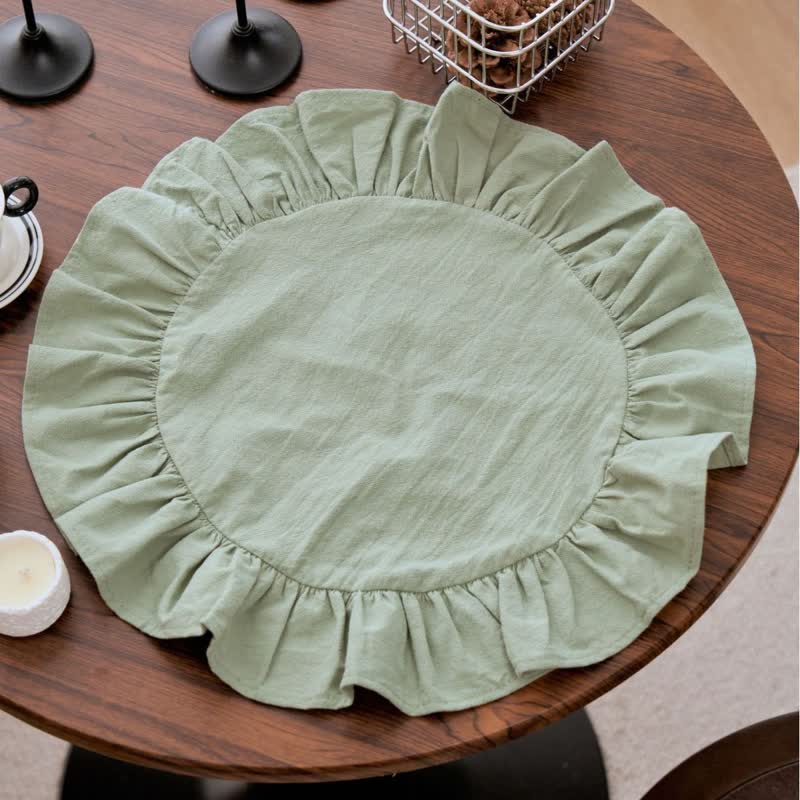 Minimalist Solid Color Ruffled Edge Placemat(4PCS) - Green - 4PCS - 15" - image 18