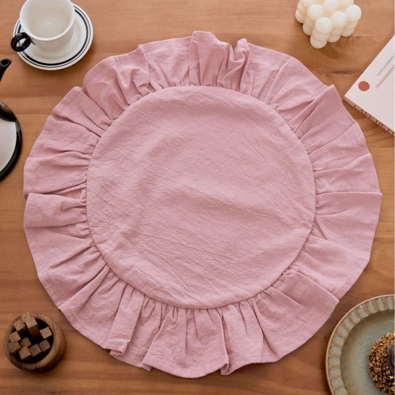 Minimalist Solid Color Ruffled Edge Placemat(4PCS) - Pink - 4PCS - 15" - image 4