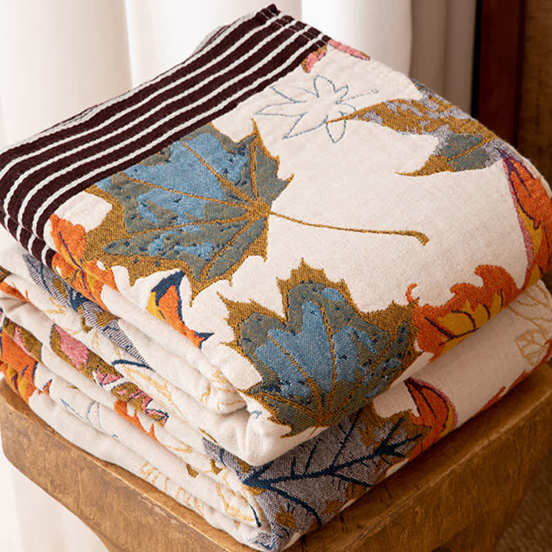 Reversible Maple Leaf Cotton Gauze Blanket - image 2