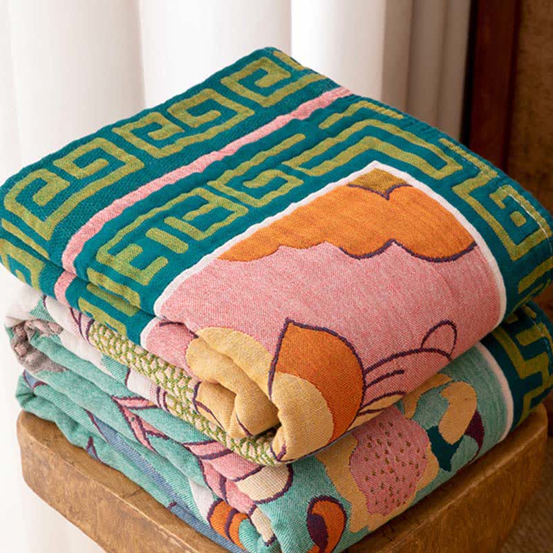 Retro Artistic Floral Cotton Gauze Blanket - image 2