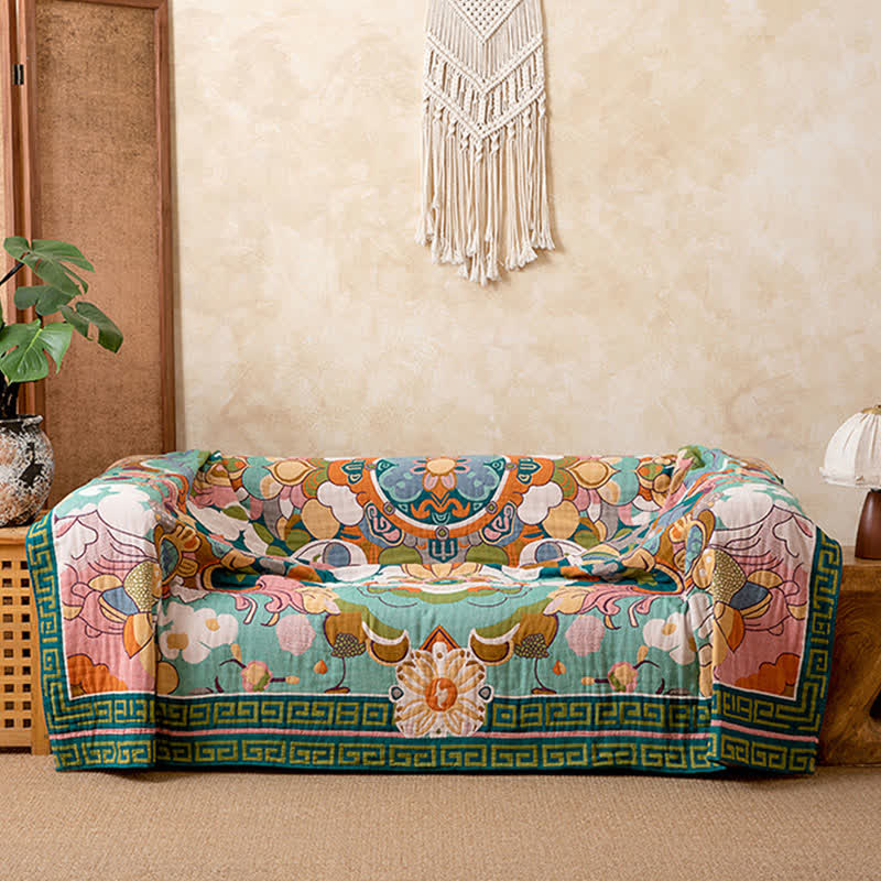 Retro Artistic Floral Cotton Gauze Blanket - image 1