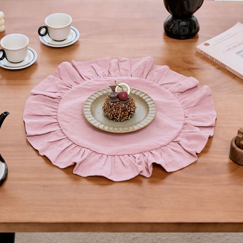 Minimalist Solid Color Ruffled Edge Placemat(4PCS) - image 3