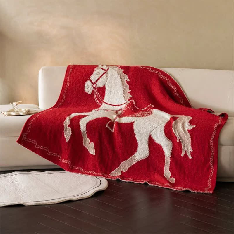 Festive Horse Motif Knit Throw Blanket - White - 51"W x 67"L - image 6
