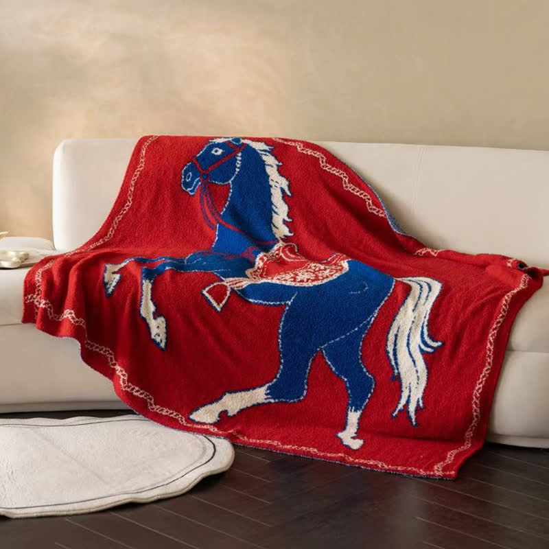 Festive Horse Motif Knit Throw Blanket - image 10