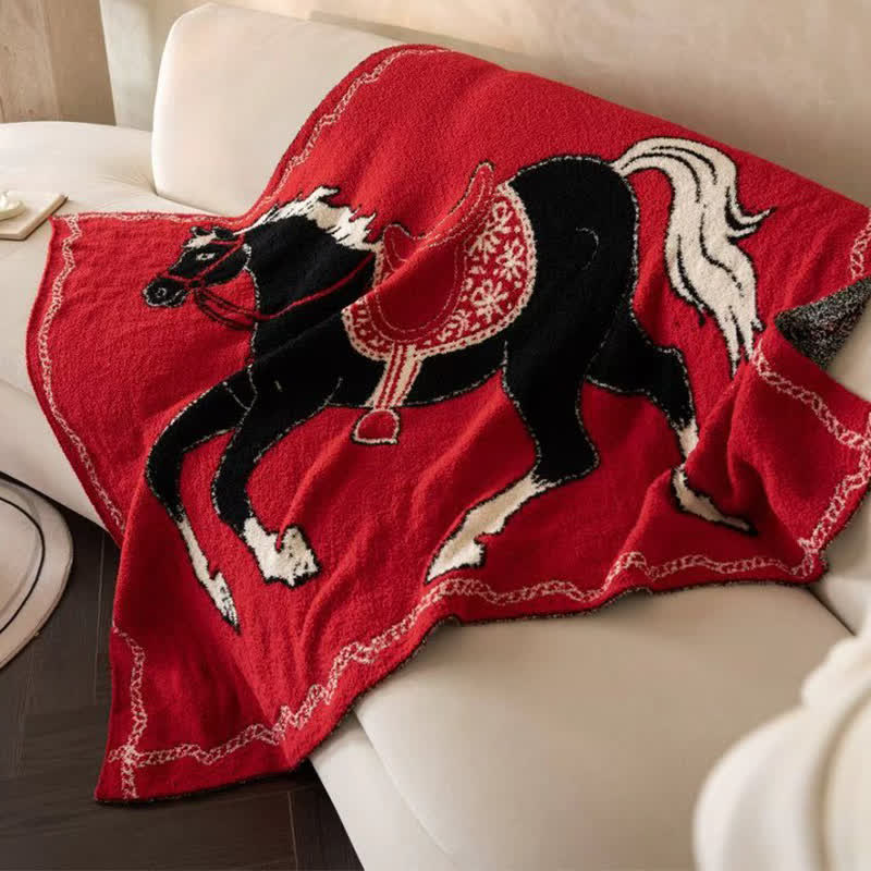 Festive Horse Motif Knit Throw Blanket - image 4