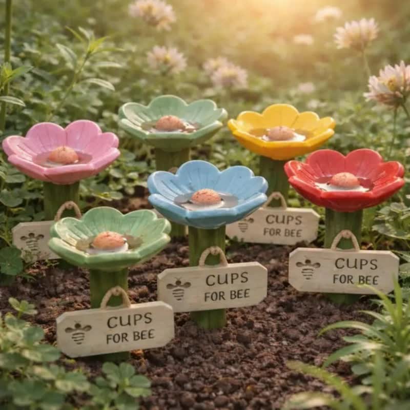 Flower-Shaped Resin Bee Watering Station - Set (5 Colors) - 5PCS - 2.56"L x 3.94"H - image 2