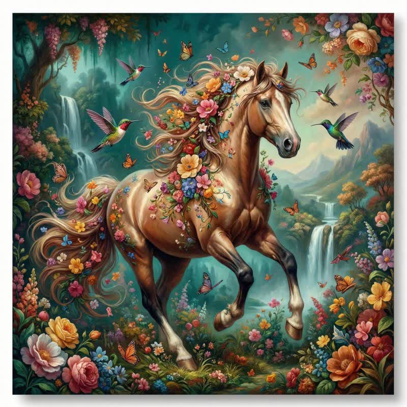 Horse & Floral 3D Effect Decorative Wall Art - image 1