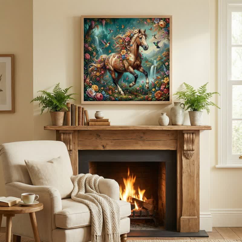 Horse & Floral 3D Effect Decorative Wall Art - Green - 16" x 24" - image 0