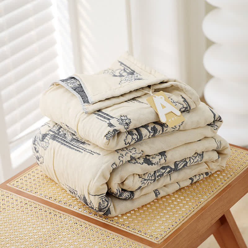 Retro Style Tree Cotton Gauze Quilt - image 1