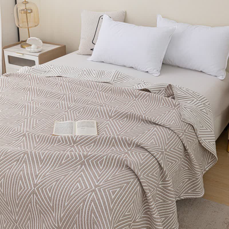 Triangle Pattern Reversible Cotton Gauze Quilt - Coffee - Queen - image 0