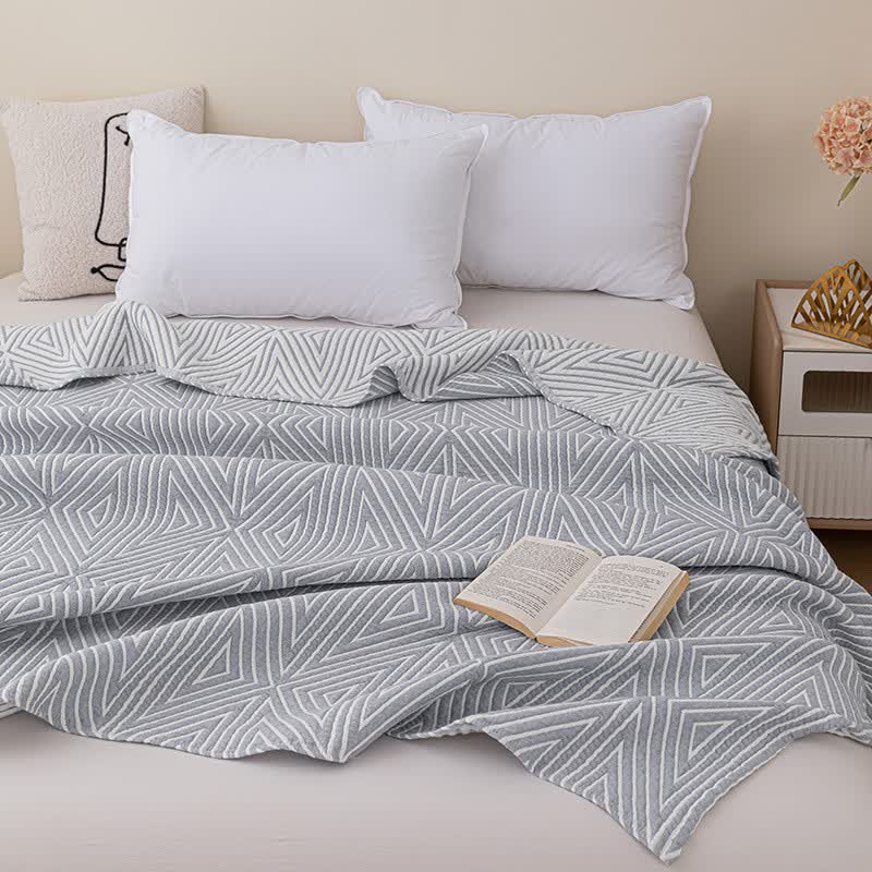 Triangle Pattern Reversible Cotton Gauze Quilt - Gray - Queen - image 8