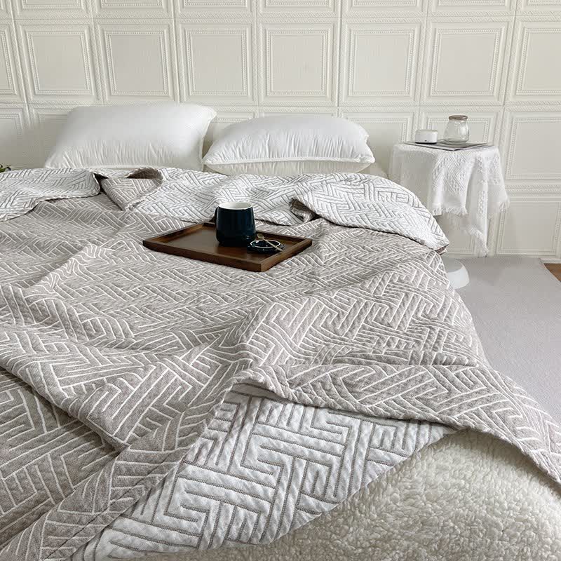 Maze Pattern Reversible Cotton Gauze Quilt - Coffee - Queen - image 0