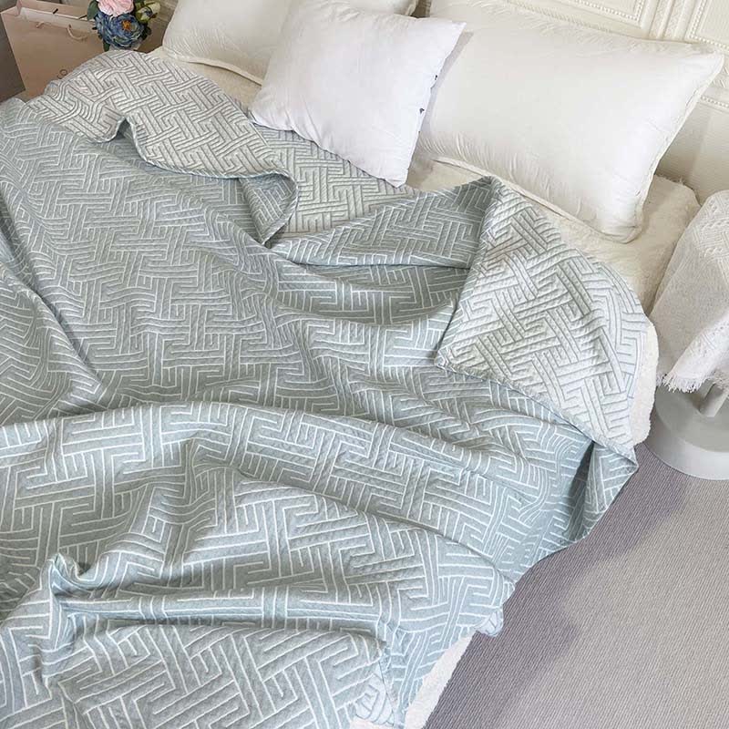 Maze Pattern Reversible Cotton Gauze Quilt - Blue - Queen - image 1