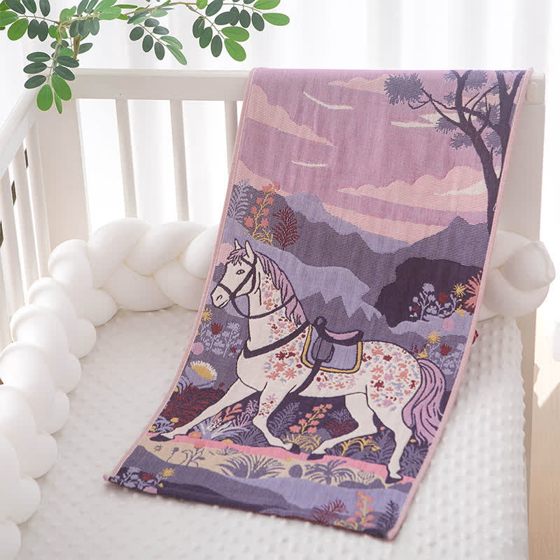 Purple Horse Floral Cotton Gauze Towel - Purple - 14"W*29"L - image 0