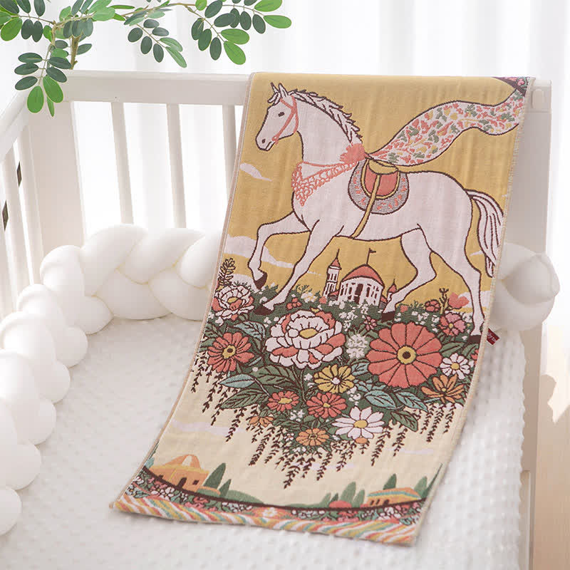 Rustic Horse Floral Cotton Gauze Towel - Yellow - 14"W*29"L - image 0