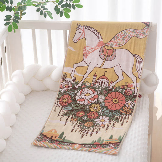 Rustic Horse Floral Cotton Gauze Towel - Yellow - 14"W*29"L - image 0
