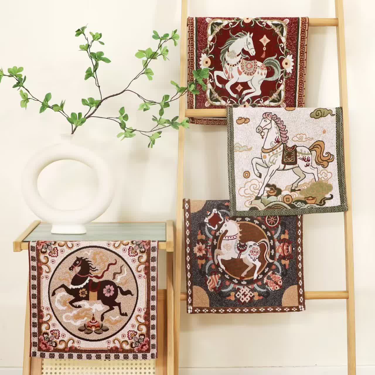 Vintage Horse Cotton Gauze Kitchen Towel - Colorful - Set of 4 - 14"W*14"L - image 0