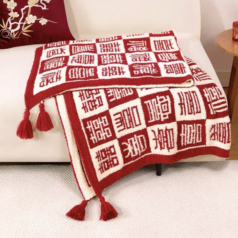 Oriental Auspicious Pattern Plaid Throw Blanket - image 0