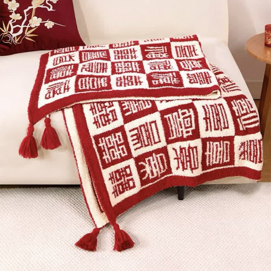 Oriental Auspicious Pattern Plaid Throw Blanket - image 0