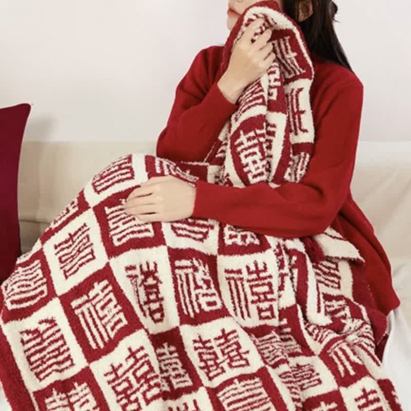 Oriental Auspicious Pattern Plaid Throw Blanket - image 3