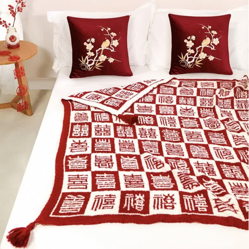 Oriental Auspicious Pattern Plaid Throw Blanket - image 4