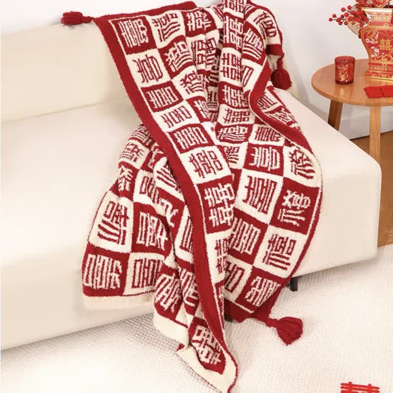 Oriental Auspicious Pattern Plaid Throw Blanket - image 1