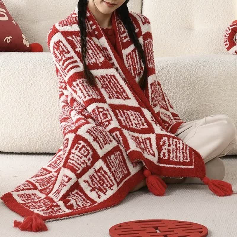Oriental Auspicious Pattern Plaid Throw Blanket - image 2