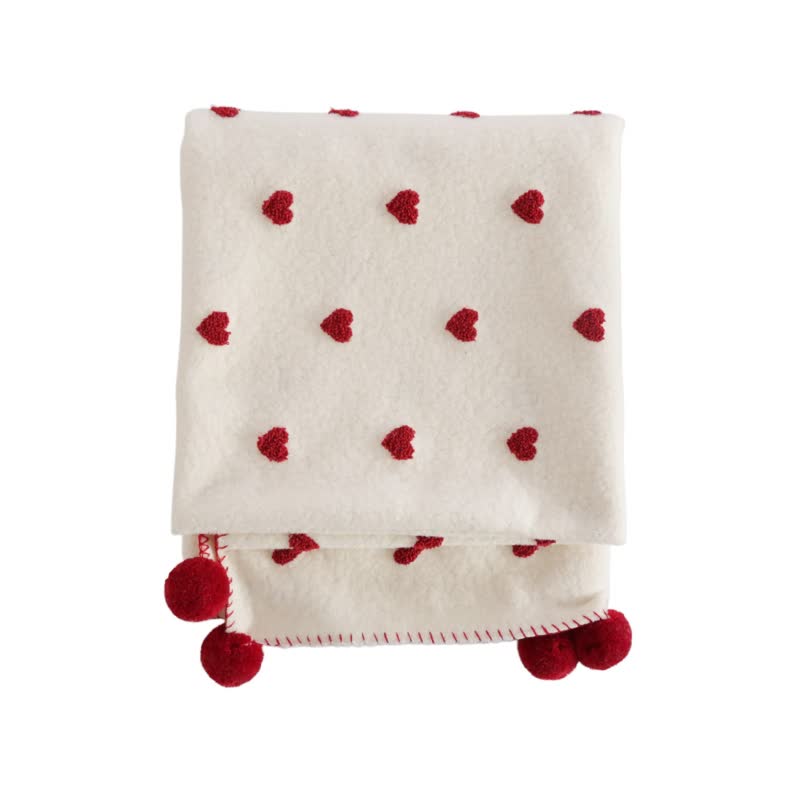 Heart Pattern Throw Blanket with Pom-Poms - image 7