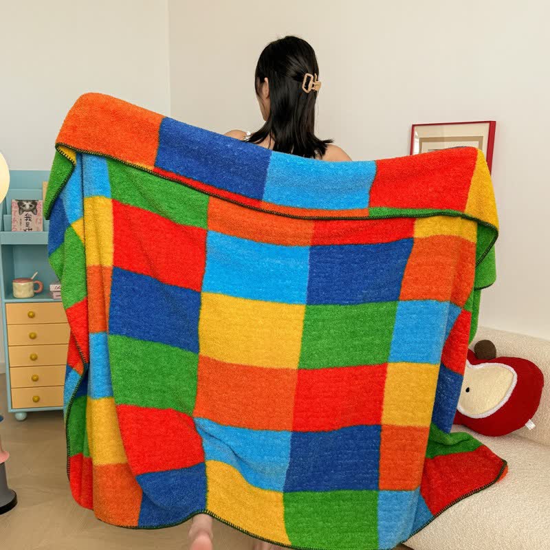 Colorful Plaid Fluffy Throw Blanket - image 4