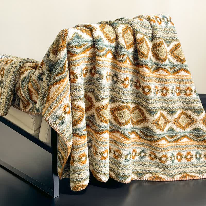 Bohemian Style Fluffy Throw Blanket - Green - 79"W x 90"L - image 1