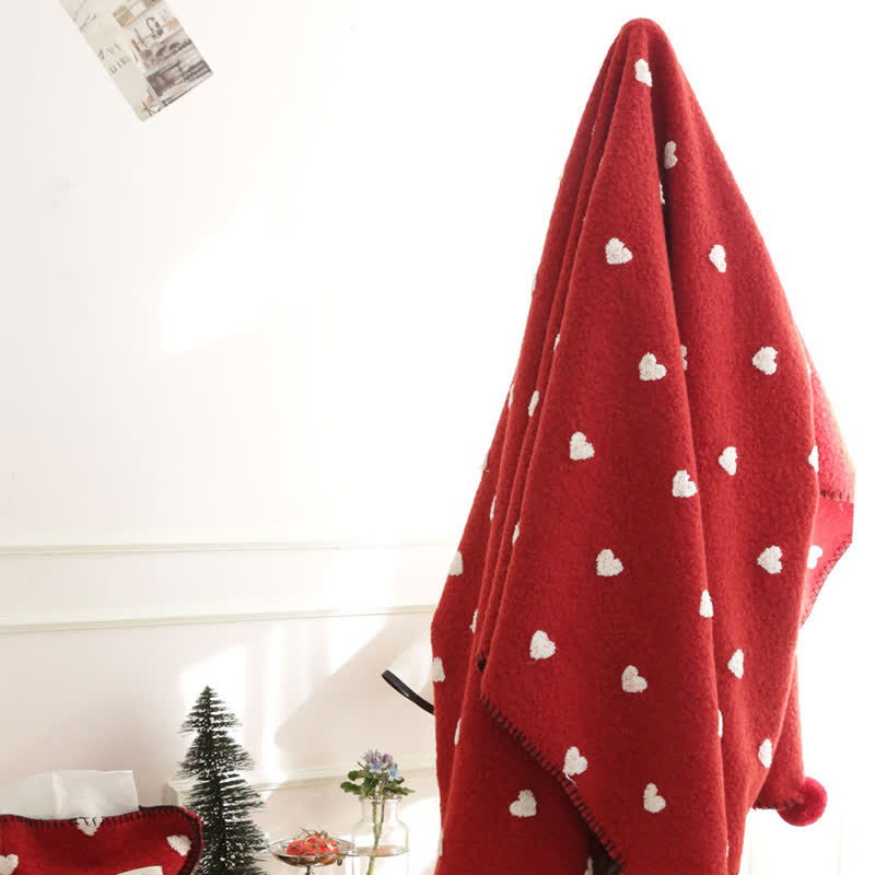 Heart Pattern Throw Blanket with Pom-Poms - image 13