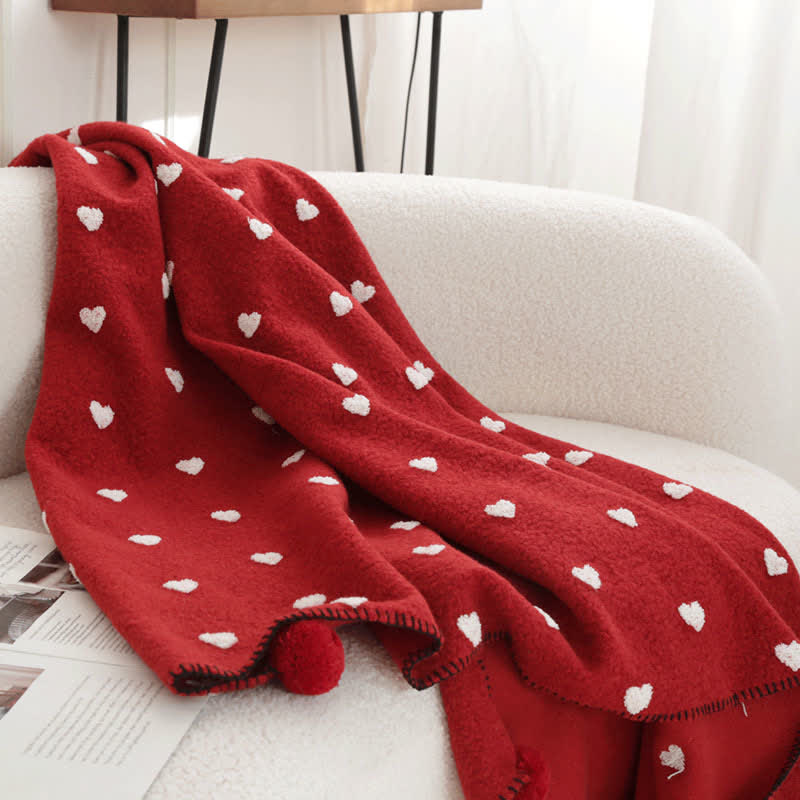 Heart Pattern Throw Blanket with Pom-Poms - image 10